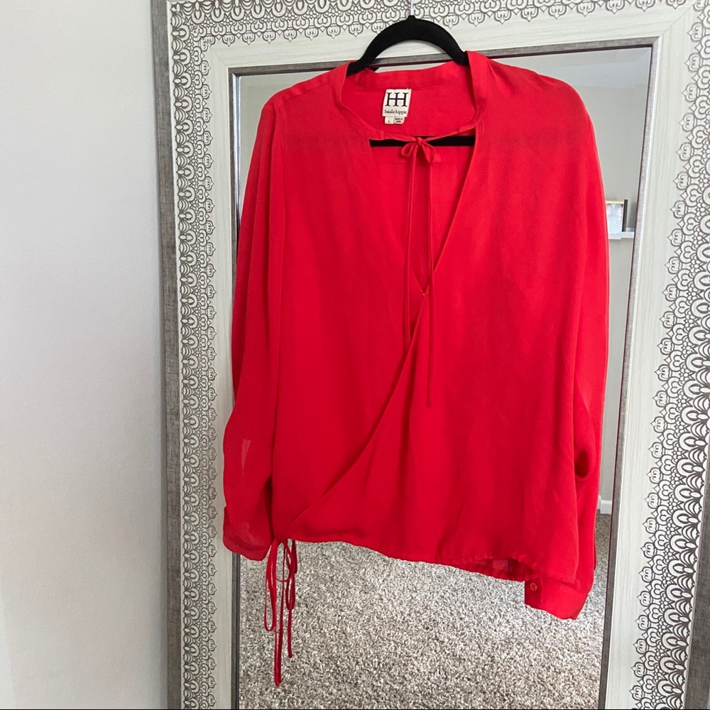 Haute Hippie Silk Tie Blouse Red Size Large